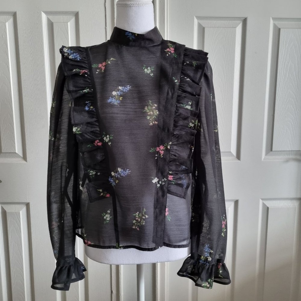H & M Sheer Bouquet Ruffle Blouse Size 8